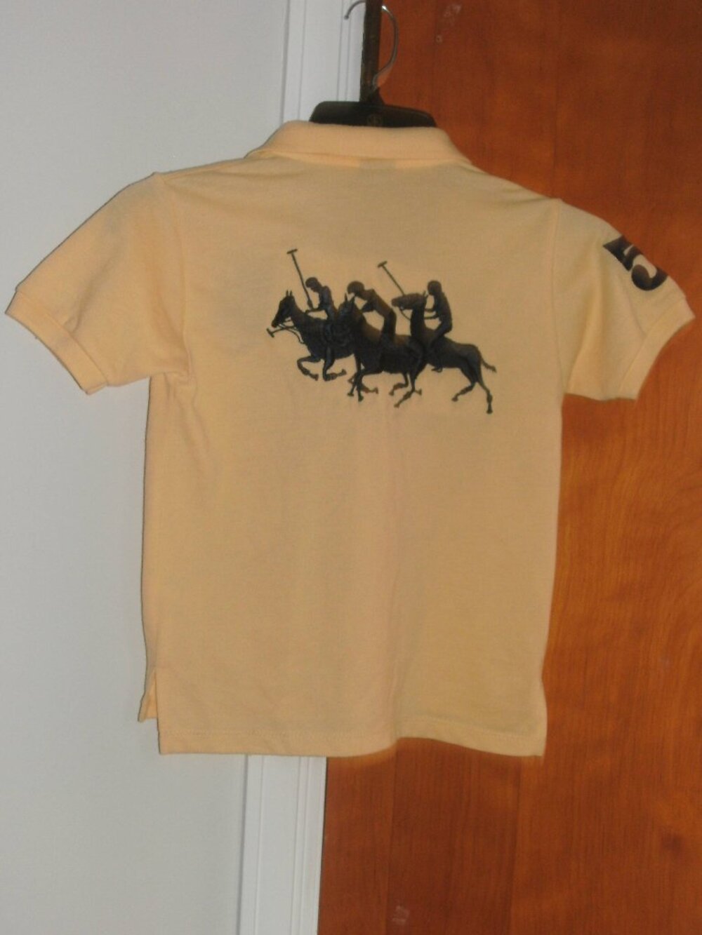 Ralph Lauren Yellow Polo Shirt #5 with Black Embroidered Horses On Back size 12